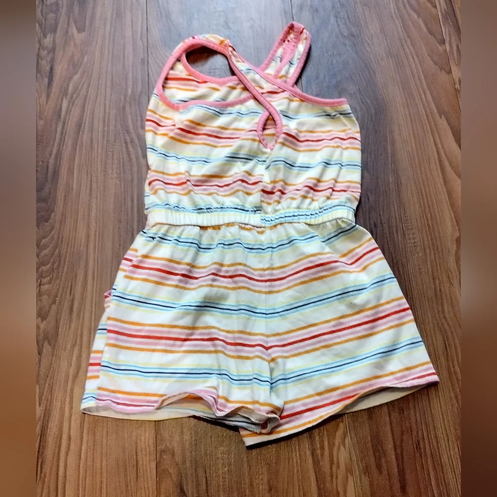 Cat & Jack Girls Rainbow Striped Cross Back Knit Sleeveless Romper Shorts Size 8 - Picture 3 of 15